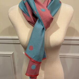 Cashmink Polka Dot Scarf in Blue and Pink Soft Fabric Made in Germany